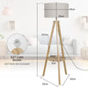 Modern Floor Lamp Tripod Freestanding Wooden Light w/Storage Shelf Reading Light
