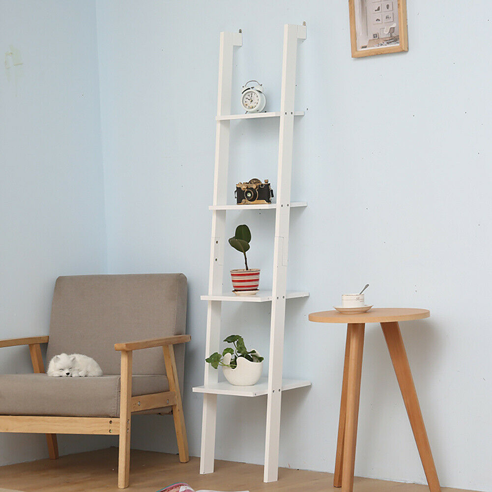 4 Tier Ladder Shelving Unit 5 Tier Display Bookshelf Bookcase Wall Shelf Storage