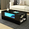 LED Wooden Coffee Table With Storage 2 Drawers Living Room Furniture High Gloss