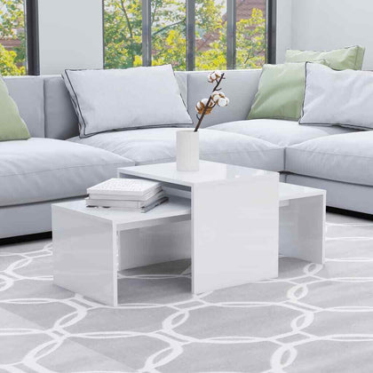 Coffee Table Set Chipboard Accent Side End Couch Table High Gloss White
