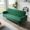 Green 3 Seater Sofa Bed Luxury Velvet Nonwoven New Foam Contrast Gold Metal Legs