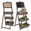 Folding Ladder 3 Tier Plant Stand Garden Flower Pot Holder Shelf with Chalkboard