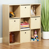 Wood 9 Cube Shelving Display Unit 4 x Beige Fabric Storage Box Drawers