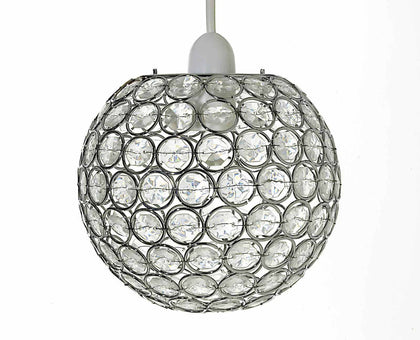 Chrome Acrylic Crystal Effect Jewel Ball Globe Ceiling Light Pendant Shade 25cm