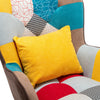 Vintage Patchwork Fabric Leisure Armchair Wing Back Upholstered Chair Footstool