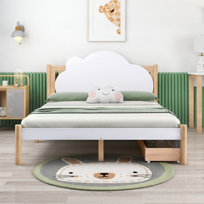 Wooden Bed Frame Storage Drawers 4ft6 Double Size Kids Bed with Cloud Headboard