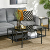 Coffee Table with Tempered Glass Top, Cocktail Table with Storage & Steel Frame
