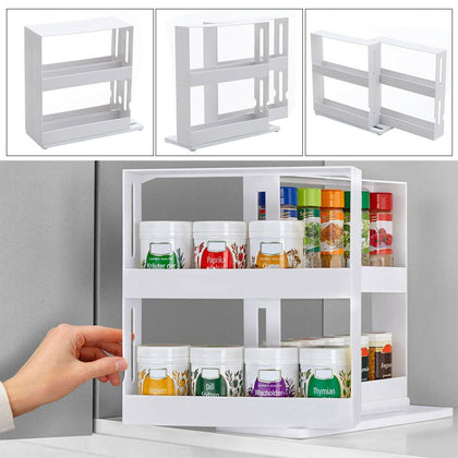 Rotating Spice Herb Jar Holder Rack Kitchen Corner Storage Organizer Multi-Use