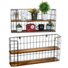 2 Tier Wall Mounted Metal Wire Wood Shelf Floating Shelves Kitchen Storage Rack