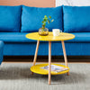 2 Tier Round Sofa Side End Corner Table Wooden Legs LivingRoom Kitchen Yellow