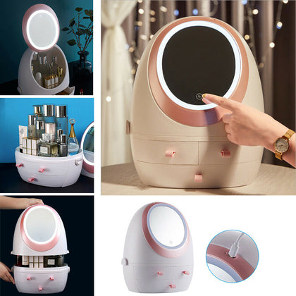 LED Mirror Make Up Case Travel Storage Box Cosmetic Beauty Vanity Organizer
