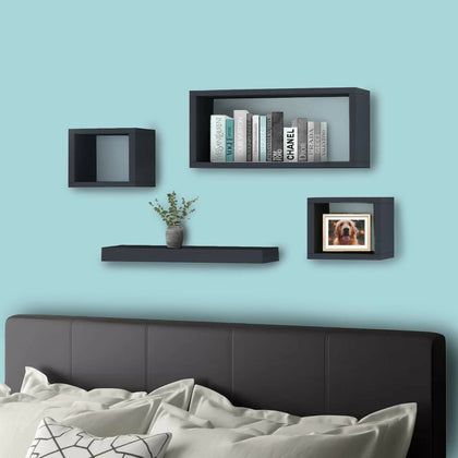 4 Wooden Floating Cube Shelves Shelf Storage Display Wall Hanging Book Shelving