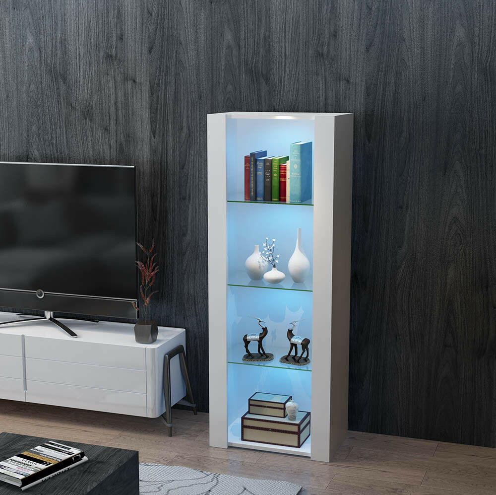 High Gloss White Display Cabinet Sideboard Unit Cupboard Living Room with LED