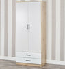 Tall Wooden 2 Door Wardrobe With 2 Drawers Bedroom Storage Hanging Bar Clothes
