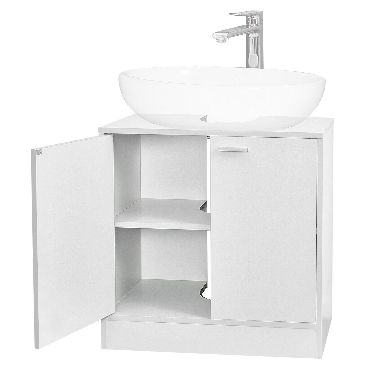 Bathroom White Under Sink Storage Unit Double Doors Cupboard F