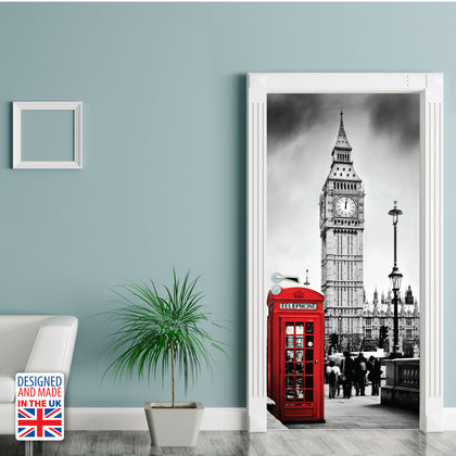London Big Ban Red Telephone Door Mural 90cm Width Art Self-adhesive Stickers