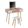 90 cm Dressing Table Vanity Makeup Desk with 2 Drawers 1 Mirror Set and 1 Stool