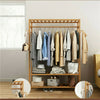 3-Tire 2 in 1 Heavy Duty Garment Rail Clothes Rack Stand Bamboo Suit Dress Shelf