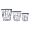 Set of 3 Storage Basket Nested Tables Side Table Metal Wire Black Tabletop Home