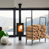 4Ft Tall Black Metal Firewood Log Rack Storage Holder Lockable Wheels In/Outdoor