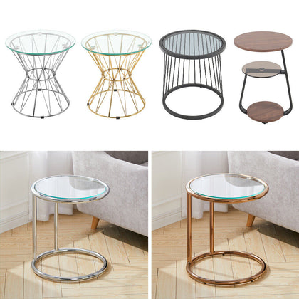 Round Tempered Glass Coffee Table Sofa Side End Table Living Room Home Furniture