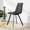 2x Grey Dining Chairs Set PU Leather Padded Seat Black Metal Leg Kitchen