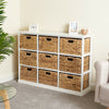 3x3 WHITE WOOD HOME STORAGE UNIT 9 WICKER DRAWER BASKETS CHEST/CABINET