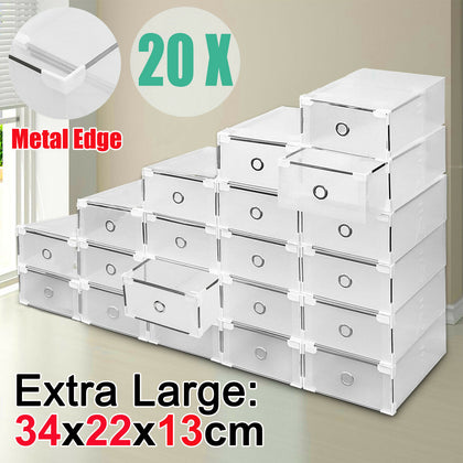 20pcs XL Plastic Shoe Storage Boxes Drawer Clear Organiser Container Stackable
