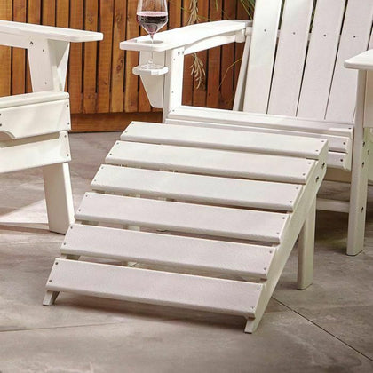 White Adirondack Footstool, Slatted Wooden Outdoor Garden Chair Footrest