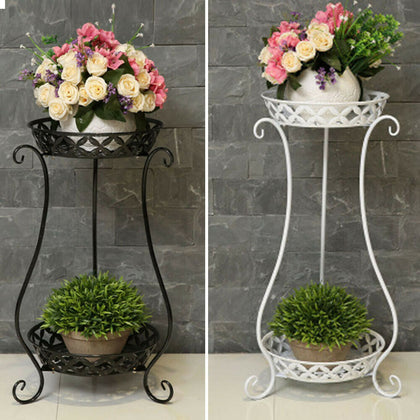 Metal Plant Flower Pot Holder Stand 2 Tier Display Shelf Indoor Outdoor Decor