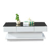 Coffee Table End Table with 2 Storage Drawers Glass Top Livingroom Black White