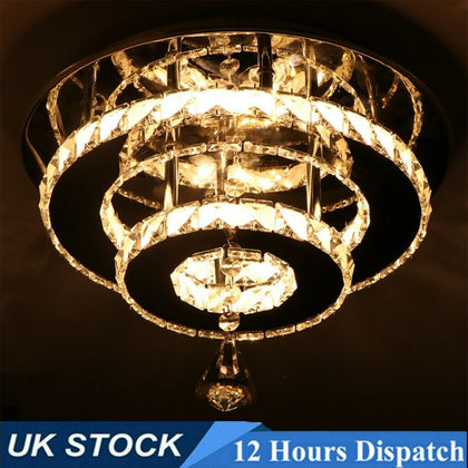 Luxury 36W LED Crystal Ceiling Light Flush Mount Crystal Chandelier Warm White