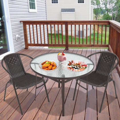 Round Brown Garden Furniture Set 105cm Dining Table Stacking Chairs Cafe Bistro