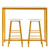 Bar Table Set Kitchen Dining Breakfast 2 High Chairs Stools Set MDF Steel White