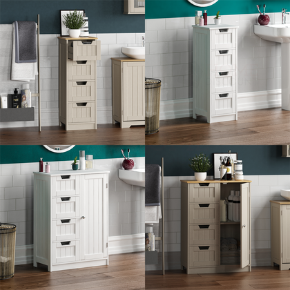Bathroom Cabinet Storage 4 Drawer 1 Door Cupboard Free Standing Furniture White