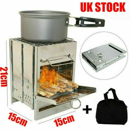 Picnic Burning Camping Stove Folding Wood Stainless Steel Barbecue Charcoal BBQ