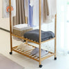 3-Tire 2 in 1 Heavy Duty Garment Rail Clothes Rack Stand Bamboo Suit Dress Shelf