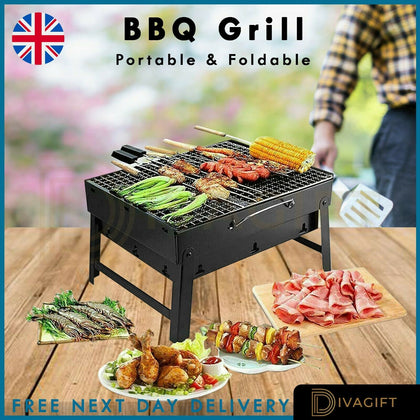 Portable Folding Charcoal BBQ Barbecue Grill Charcoal Outdoor Garden Stove Black