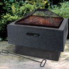 Dark Grey Square Fire Pit Bowl Heater BBQ Grill Camping Burner Outdoor Decking