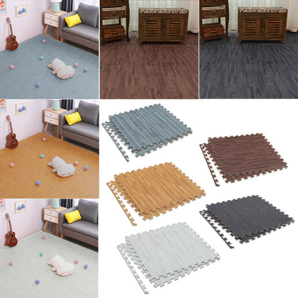 EVA Interlocking Foam Mats Flooring Wood Grain Protective Kids Soft Play Cushion