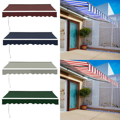 2.5/3/3.5/4m Retractable Awning Manual Striped Shade Garden Canopy Patio Shelter