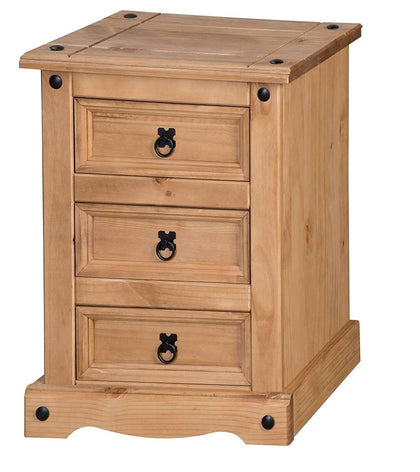 Corona Bedside Cabinet 3 Drawer Chest Medium Table Mexican Pine Mercers Furnitur