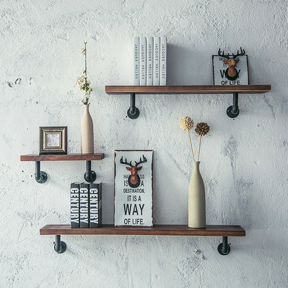 Vintage Industrial Pipe Wooden Metal Wall Floating Shelf Storage Shelving Unit