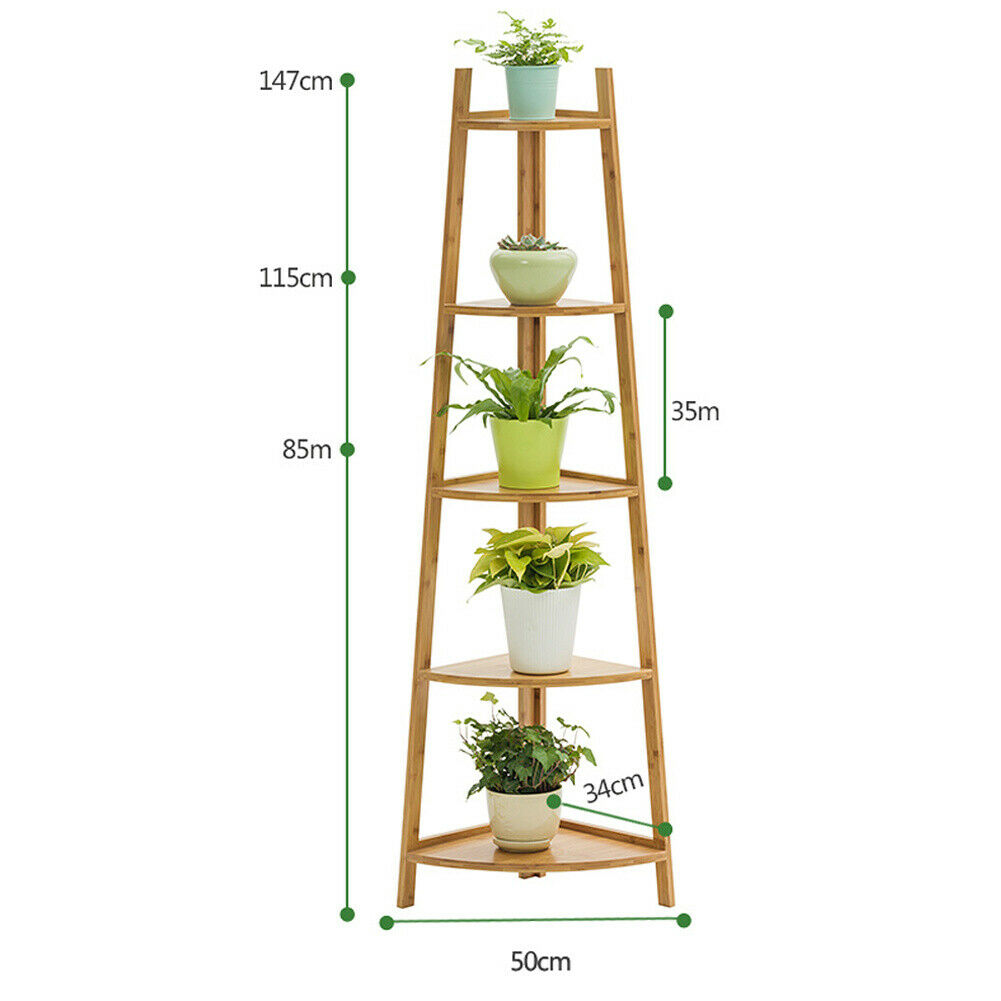 Bamboo Wooden Corner Storage Shelf Rack Ladder Shelving Unit Display Plant Stand