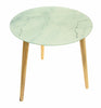 GiftDecor Marble Effect Glass Top 40cm Round Side Table with Wooden Legs