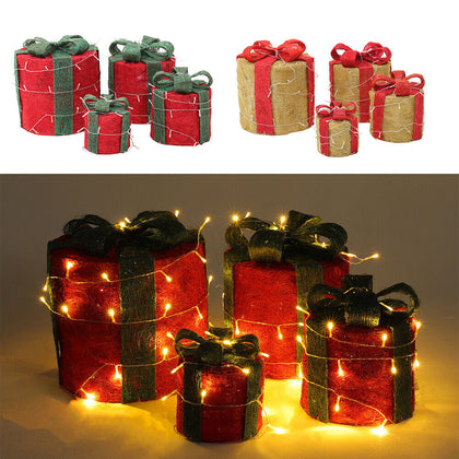 4pcs LED Light Up Christmas Gift Boxes Festival Party Decorative Parcel Present