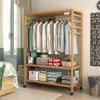 3-Tire 2 in 1 Heavy Duty Garment Rail Clothes Rack Stand Bamboo Suit Dress Shelf