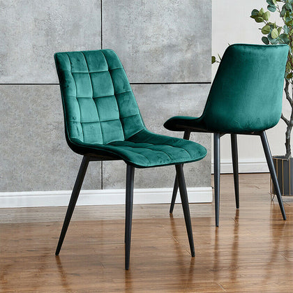 Modern 2x Velvet Dining Chairs Kitchen Dinning Room Metal Leg Padded Dark Green
