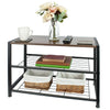 3 Tier Shoe Rack with Walnut Finish Three Shelf Metal Wood Footwear Storage Unit