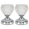 Pair Of Chrome Touch Table Lamps Diamond Glass Design Shade Modern Lights